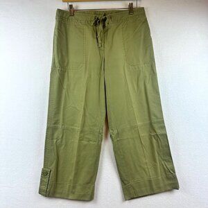J.Jill Olive Green Wide Leg Ankle Pants Womens 6 Casual Lagenlook Relaxed Fit